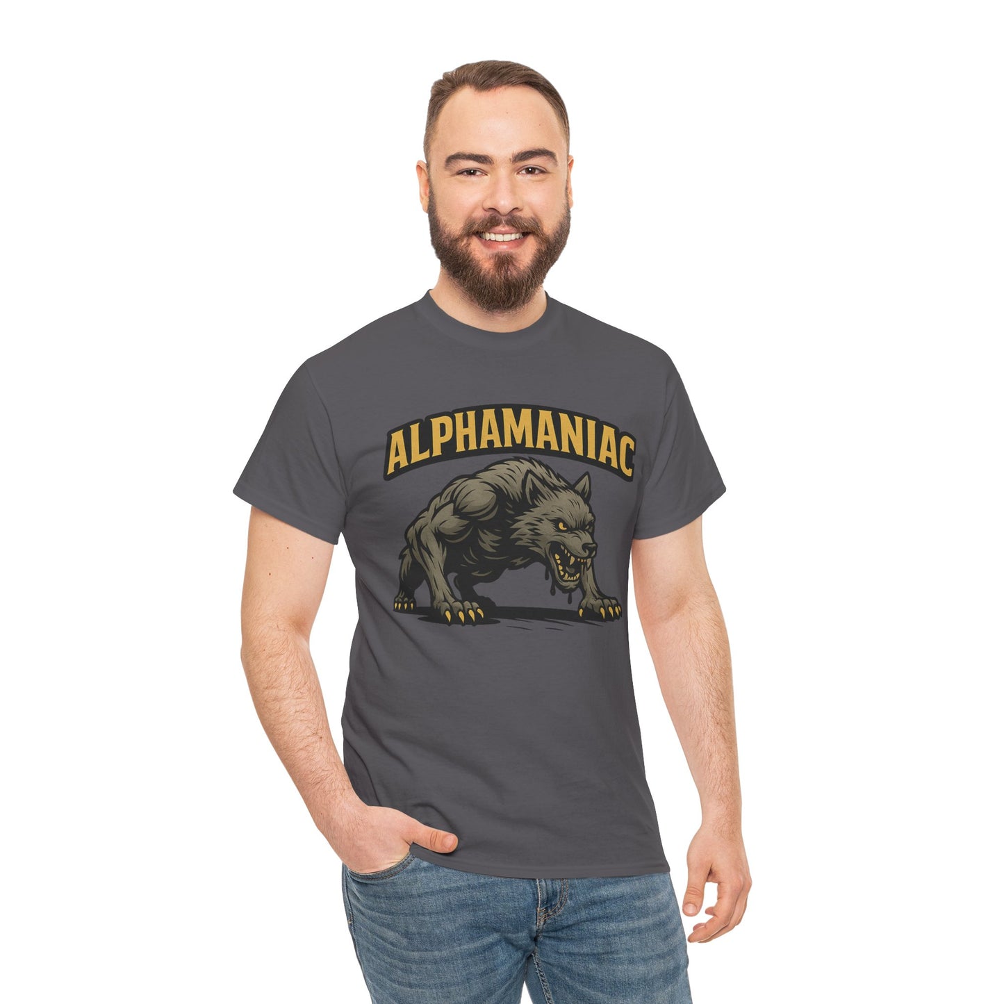Alphamaniac Graphic Tee, Casual Wear, Gift for Wolf Lovers, Unisex Heavy Cotton Shirt, Perfect for Events, Animal T-Shirt