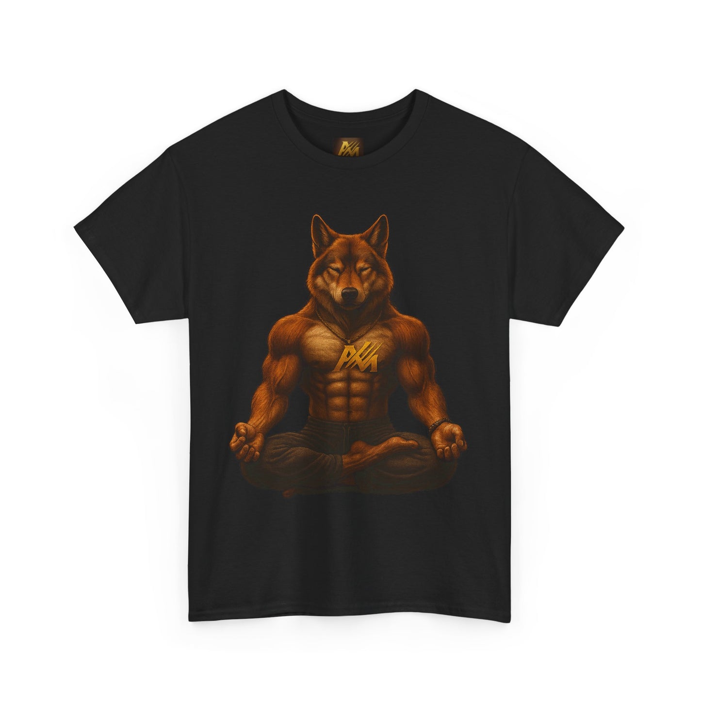 Meditative Wolf Unisex Heavy Cotton Tee | Relaxed Fit Graphic Shirt | Gift for Nature Lovers, Yoga Enthusiasts, Animal Lovers