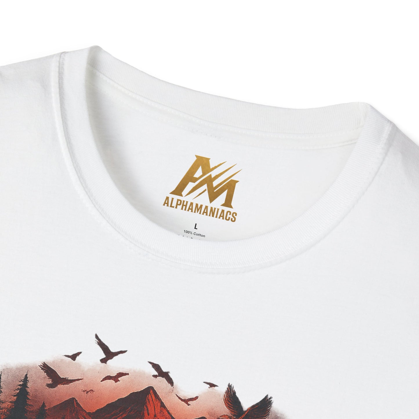 Unisex Softstyle T-Shirt with Bold Alpha Maniacs Graphic | Trendy Casual Tee, Streetwear Fashion, Gift for Him/Her, Summer Style